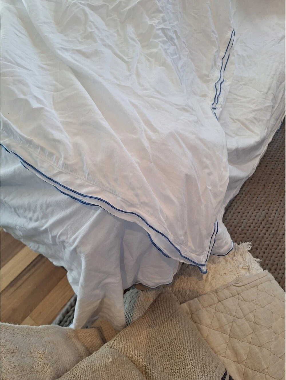 Anthropologie 100% COTTON duvet, KING, blue farmstyle Cordage Trim, New Like...